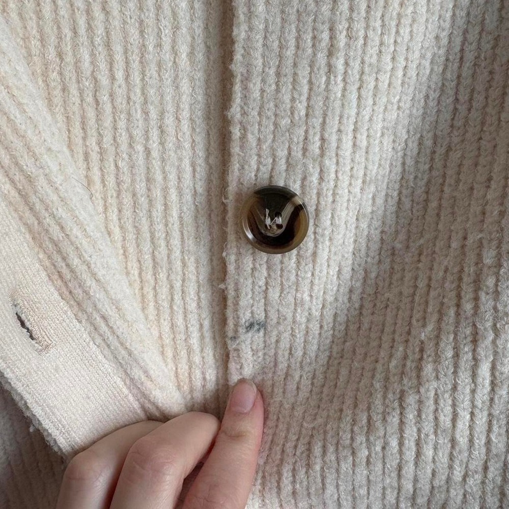 Hem & Thread Colorblock Ribbed Cardigan Sweater Cream Taupe Small Raglan Sleeve - Picture 8 of 8